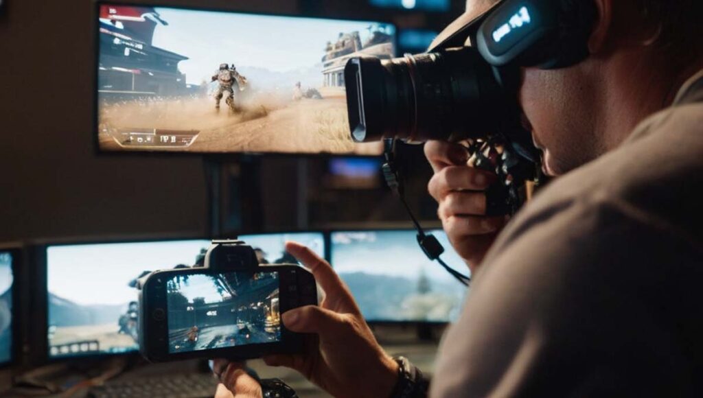 A player immersed in the process of capturing a photo within a video game, highlighting the dedication and artistry of virtual photography.
